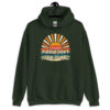 Forest green hoodie sweatshirt with a retro sunrise design and the text 'Please don't talk to me' printed on the front.