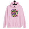 Pink hoodie with a retro frog and the phrase “On My Way to Fuck Shit Up” printed on the front.