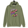 Military green hoodie with a retro frog and the phrase “On My Way to Fuck Shit Up” printed on the front.