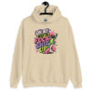 Sand color hoodie with a retro frog and the phrase “On My Way to Fuck Shit Up” printed on the front.