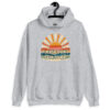 Sport grey hoodie sweatshirt with a retro sunrise design and the text 'Please don't talk to me' printed on the front.