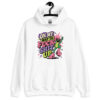 White hoodie with a retro frog and the phrase “On My Way to Fuck Shit Up” printed on the front.