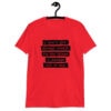 Red t-shirt with the text 'I don't get enough credit for the things I manage not to say' printed on the front.