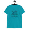 Tropical blue t-shirt with the text 'I'm in the witness protection program' printed on the front.